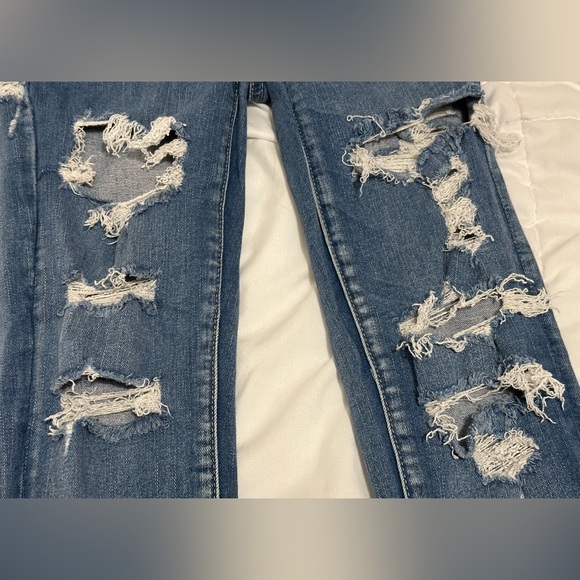 American Eagle Women's High Rise Jeggings Super Stretch Size 00 Distressed - Picture 2 of 12